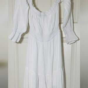 ZESICA White Cottagecore Maxi Dress Puff Sleeve Ruched Prairie Boho Women’s Sm.